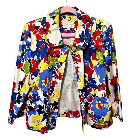 Erin London Womens Vintage Bright Floral Blazer Abstract Artsy Boho Statement PM - Picture 2 of 9